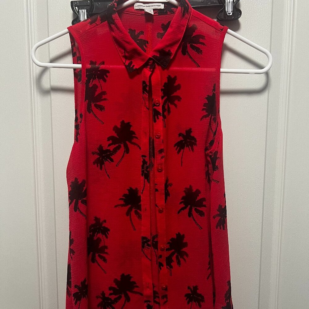 Palm Tree Button Up Blouse Tank